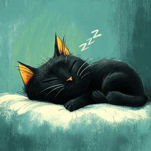Gato Negro Durmiendo en Superficie Suave