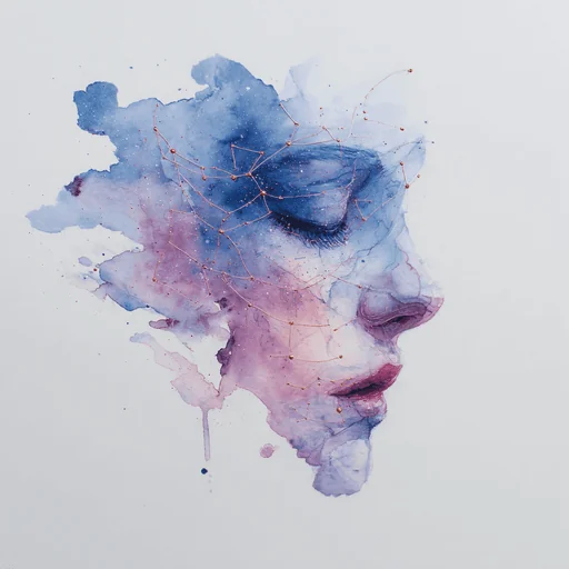 Perfil Abstracto en Acuarela con Constelaciones en Oro Rosado