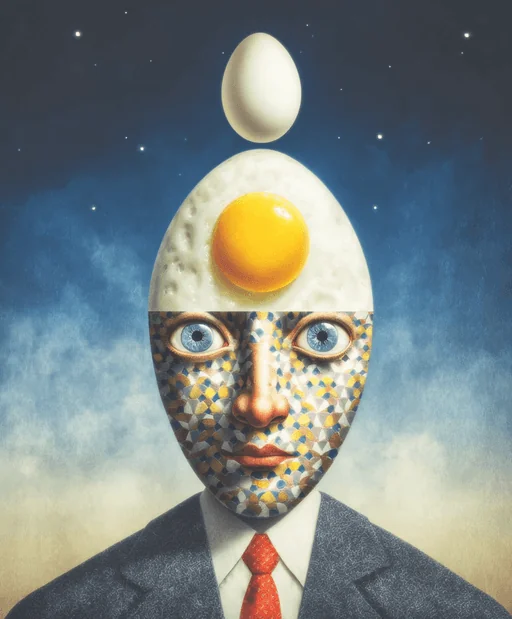 Artista callejero equilibrando bola y huevo en tinta azul