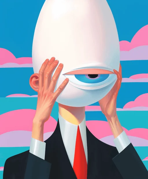 Artista callejero equilibrando bola y huevo en tinta azul