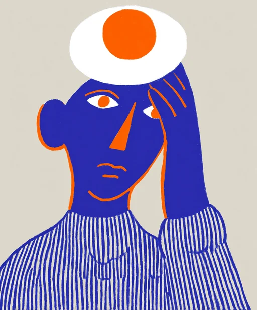 Artista callejero equilibrando bola y huevo en tinta azul