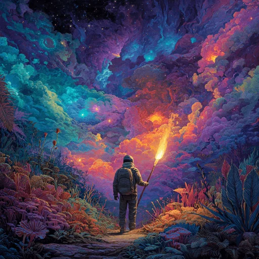 Explorador Galáctico con Espada Antorcha en la Tierra