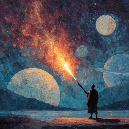 Explorador Galáctico con Espada Antorcha en la Tierra