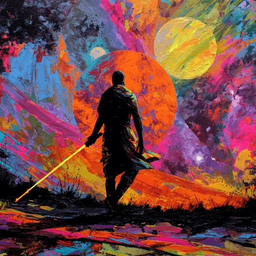 Explorador Galáctico con Espada Antorcha en la Tierra