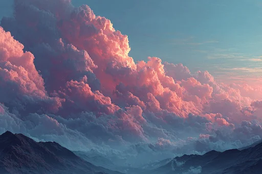 Nubes Rosadas al Atardecer Sobre la Cresta de la Montaña