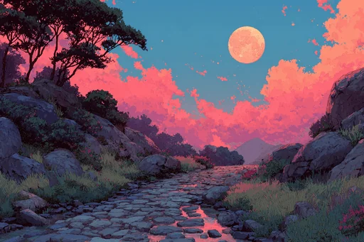 Nubes Rosadas al Atardecer Sobre la Cresta de la Montaña