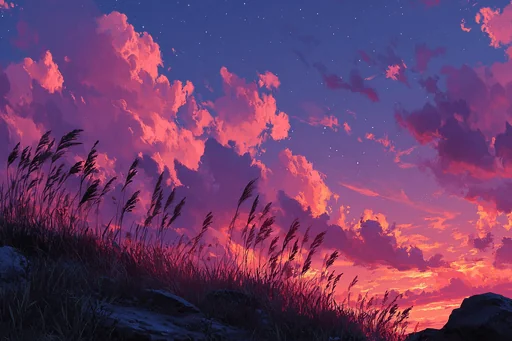 Nubes Rosadas al Atardecer Sobre la Cresta de la Montaña