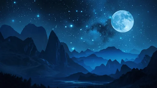 Silhuetas Montañosas a la Luz de la Luna Bajo un Cielo Estrellado