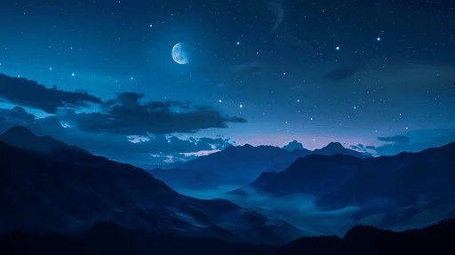 Silhuetas Montañosas a la Luz de la Luna Bajo un Cielo Estrellado