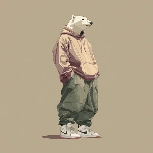 Oso Polar con Sudadera Grande y Pantalones Holgados