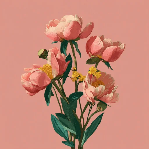 Ilustración Floral de Peonías Rosadas