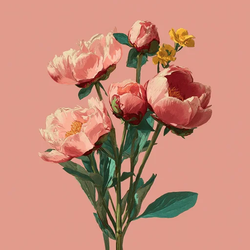 Ilustración Floral de Peonías Rosadas