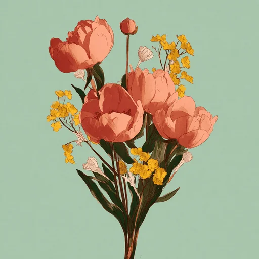 Ilustración Floral de Peonías Rosadas