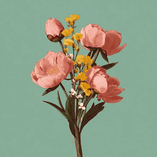 Ilustración Floral de Peonías Rosadas