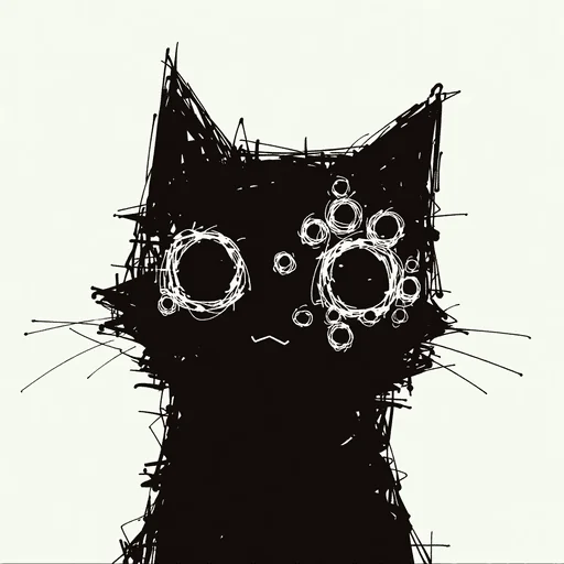 Boceto de Gato Negro con Múltiples Ojos