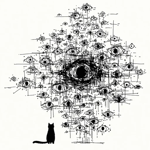 Boceto de Gato Negro con Múltiples Ojos