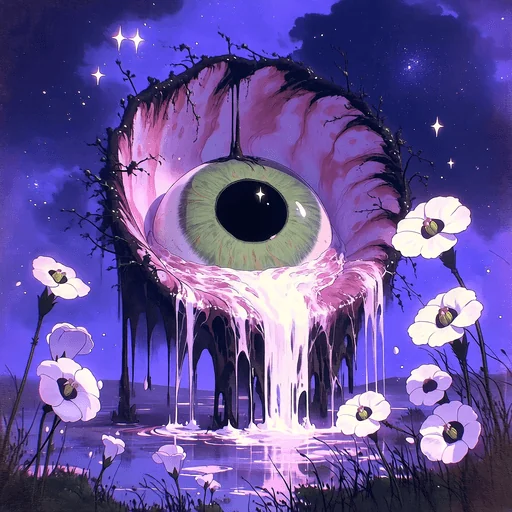 Cascada Ocular Surrealista en Paisaje Onírico