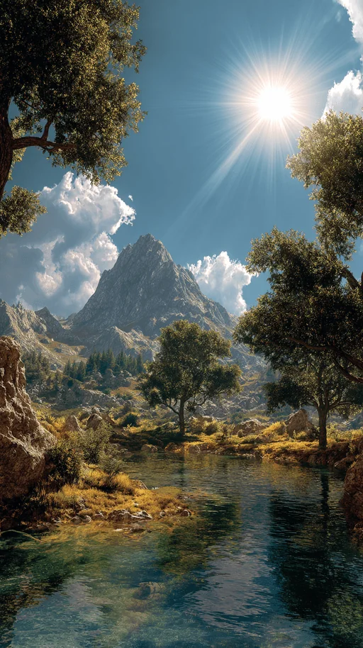 Picos Montañosos Iluminados por el Sol con Valle Boscoso