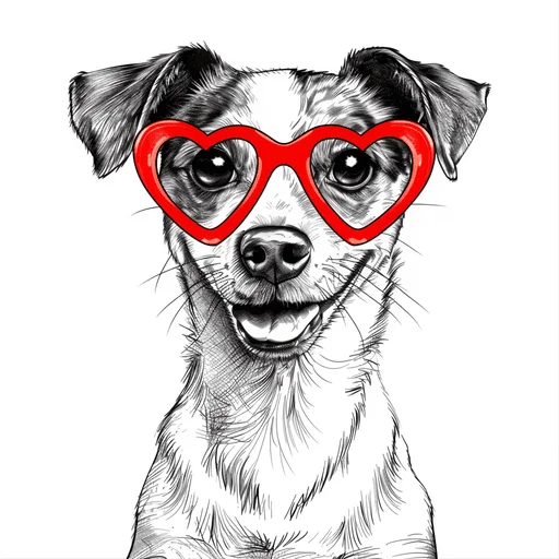 Jack Russell Terrier con Gafas Rojas en Forma de Corazón