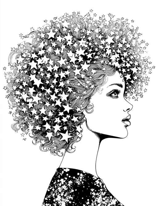 Dibujo de Perfil de Mujer con Cabello Estrellado