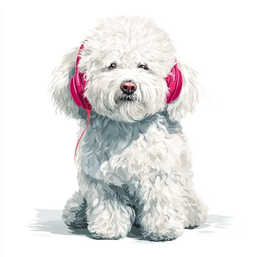 Bichón Frisé con Auriculares Rosados