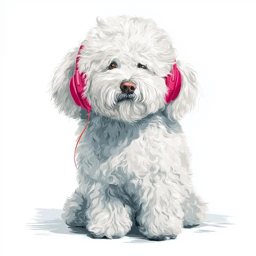 Bichón Frisé con Auriculares Rosados