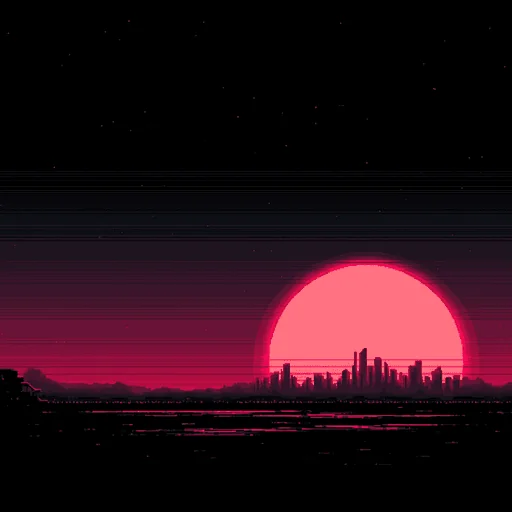 Atardecer Rosa de 16 bits Sobre un Paisaje Urbano Futurista