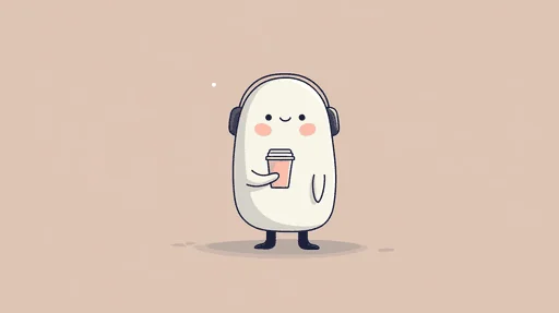 Personaje Blob Minimalista con Café y Auriculares