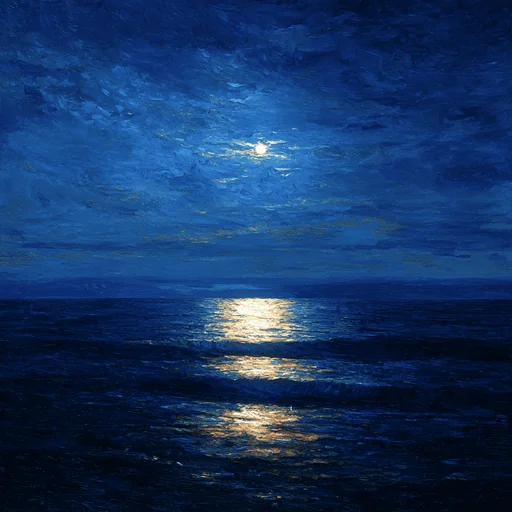 Noche de Océano Iluminada por la Luna con Olas Suaves