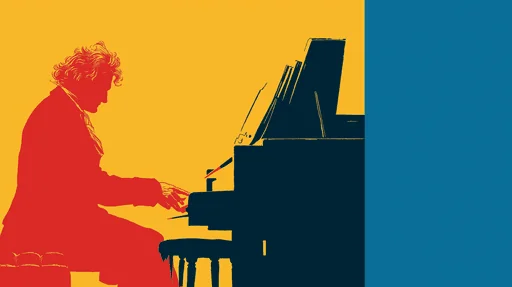 Ilustración Minimalista de Beethoven Tocando el Piano
