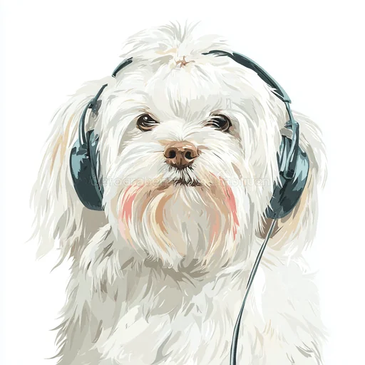 Bichón Frisé con Auriculares Rosados