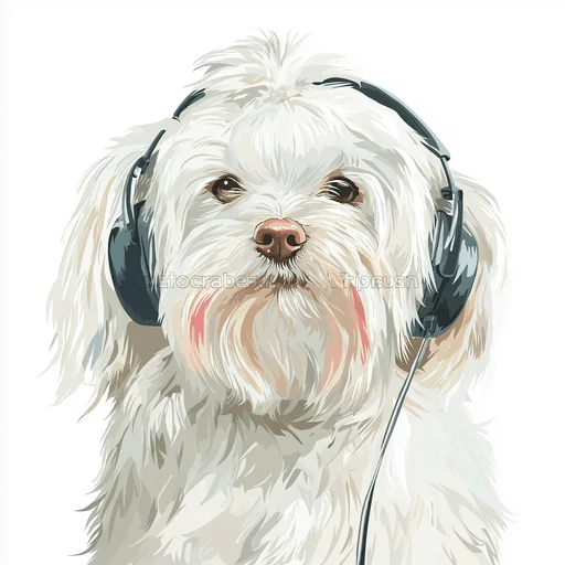 Bichón Frisé con Auriculares Rosados