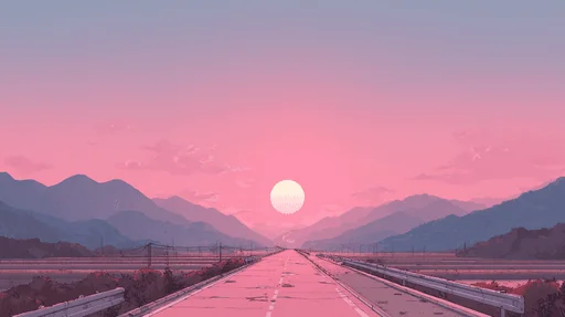 Paisaje Manga Minimalista con Atardecer Rosa
