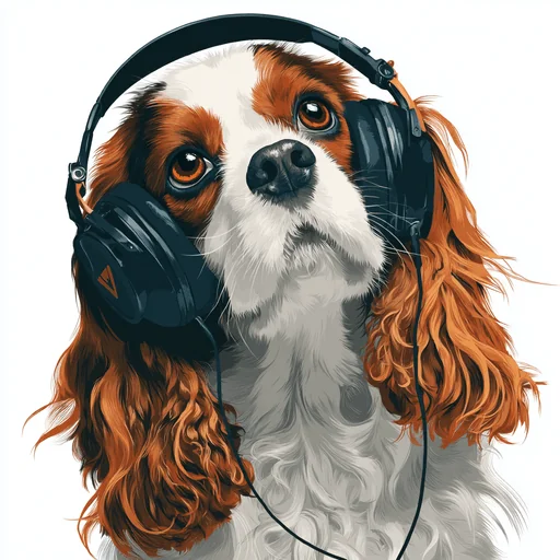 Bichón Frisé con Auriculares Rosados