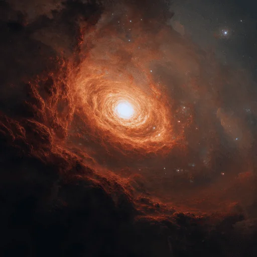 Galaxia Espiral Naranja Fulgurante Alrededor de Esfera Blanca