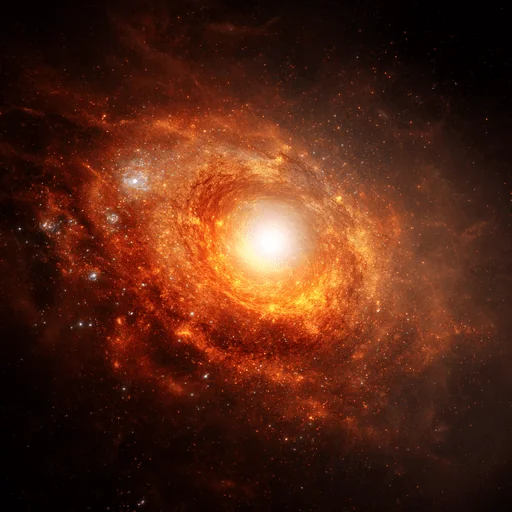 Galaxia Espiral Naranja Fulgurante Alrededor de Esfera Blanca