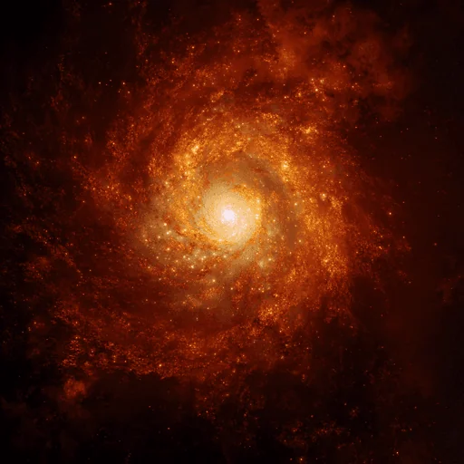 Galaxia Espiral Naranja Fulgurante Alrededor de Esfera Blanca