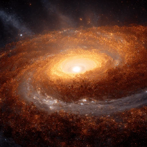 Galaxia Espiral Naranja Fulgurante Alrededor de Esfera Blanca