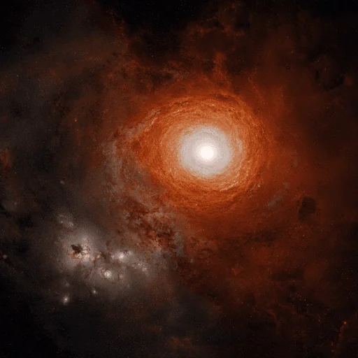 Galaxia Espiral Naranja Fulgurante Alrededor de Esfera Blanca