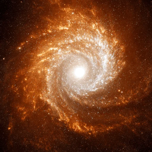Galaxia Espiral Naranja Fulgurante Alrededor de Esfera Blanca