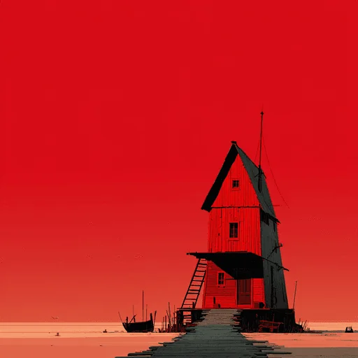 Casa Roja Minimalista en Pueblo junto al Agua