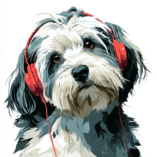 Bichón Frisé con Auriculares Rosados