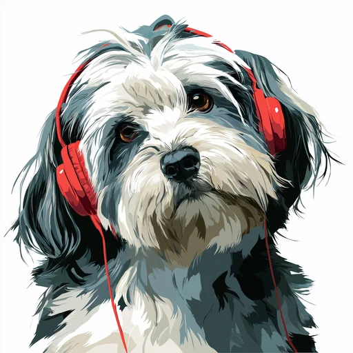 Bichón Frisé con Auriculares Rosados