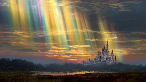 Castillo Arcoíris Bajo Vibrantes Luces de Aurora