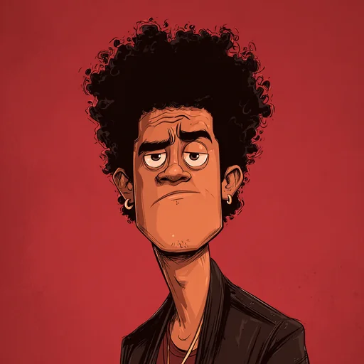 Retrato de dibujos animados de Bruno Mars sobre rojo
