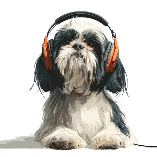 Bichón Frisé con Auriculares Rosados