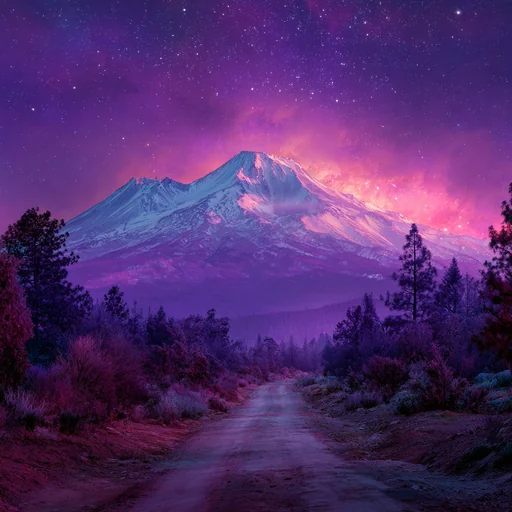 Monte Shasta iluminado por la llama violeta