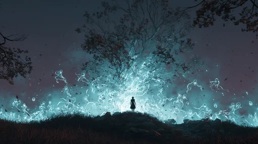 Espíritus Etéreos Rodeando un Árbol Luminoso