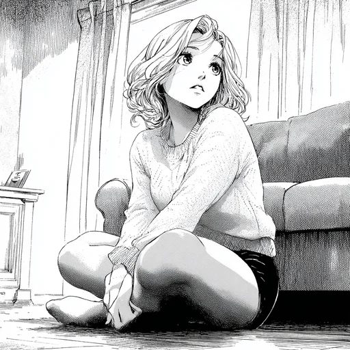 Mujer rubia pensativa en estilo manga