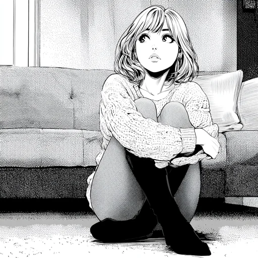 Mujer rubia pensativa en estilo manga